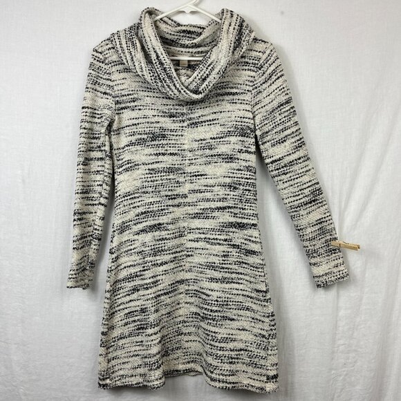 Loft Long Sleeve Cowl Neck Midi Dress Womens XS Textured Cozy Layering Tweed - Picture 1 of 12